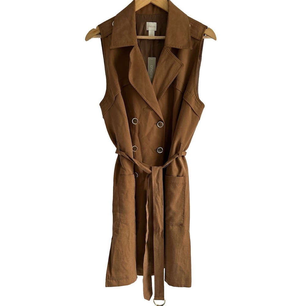Chico’s Women’s Size 2 /US 12 Large Brown Safari Long Line Vest Dress New